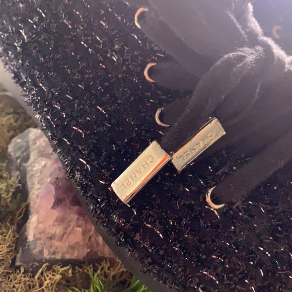 CHANEL CC BLACK METALLIC Shimmer tweed lace-up sneakers women’s size 37 shoes - Picture 13 of 14